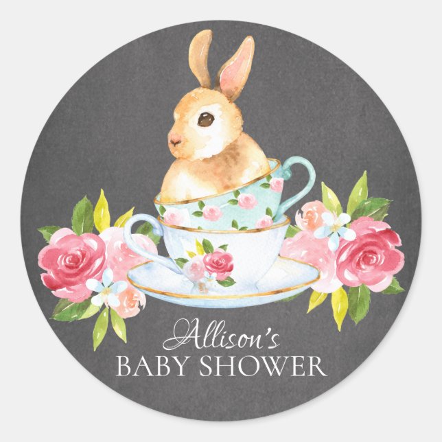 Chalkboard Sweet Bunny Baby Tea Party Sticker (Front)