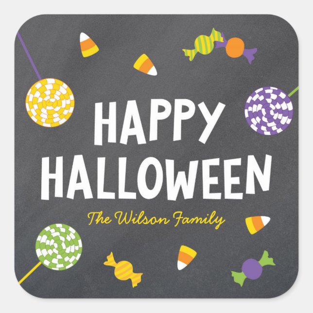 Chalkboard Sweet Candy Treats Happy Halloween Square Sticker (Front)