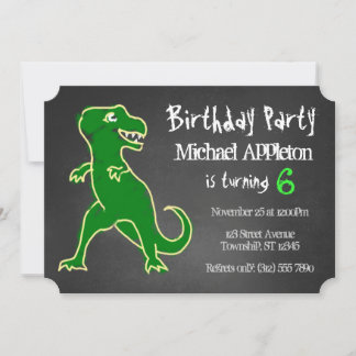 Chalkboard T-Rex Dinosaur Birthday Invitations