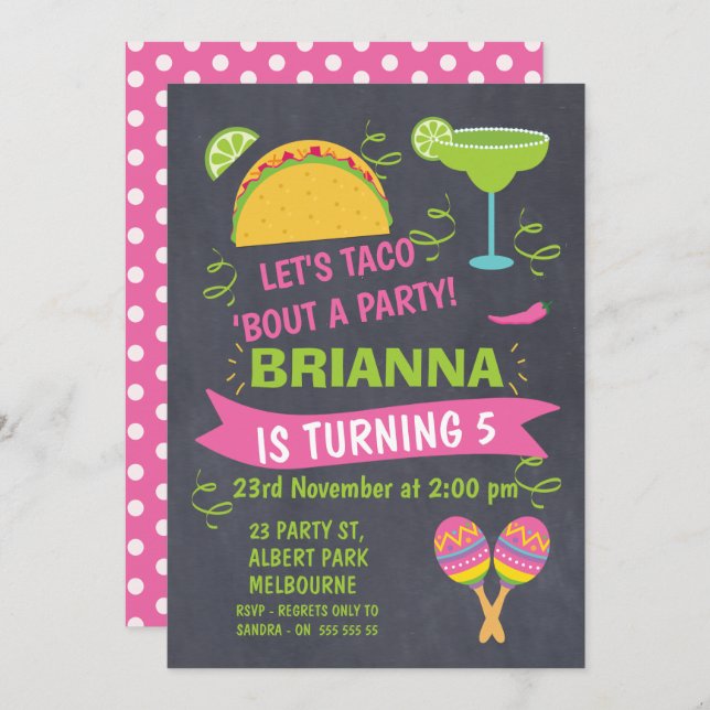Chalkboard  Taco Fiesta Birthday Invitation (Front/Back)