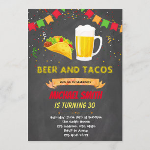 Chalkboard tacos beer birthday invitation