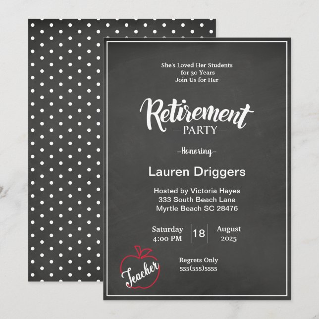 Chalkboard Teacher Retirement Invitation (Front/Back)