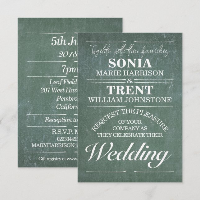 Chalkboard Teacher Wedding Invitation (Front/Back)