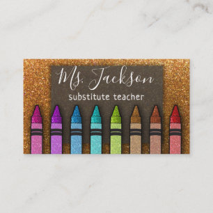 Chalkboard Teacher's Name Rainbow Glitter Crayons Business Card