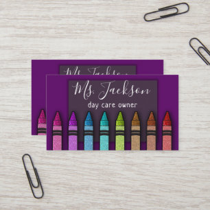 Chalkboard Teacher's Name Rainbow Glitter Crayons Business Card