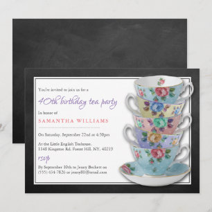 Chalkboard Teacups Birthday Tea Party Invitation