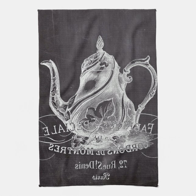 Chalkboard teapot Alice in Wonderland tea party Tea Towel (Vertical)