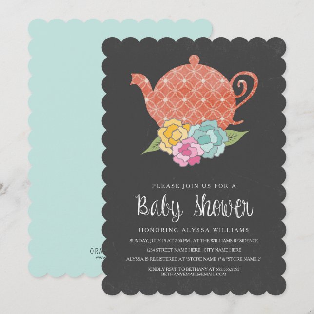 Chalkboard Teapot Baby Shower Invitation (Front/Back)