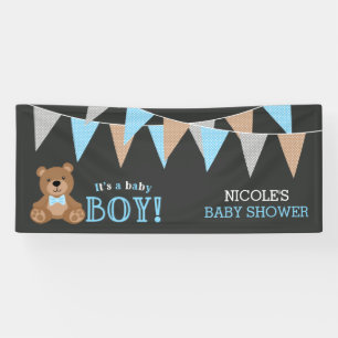 Chalkboard Teddy Bear Boy Baby Shower Banner
