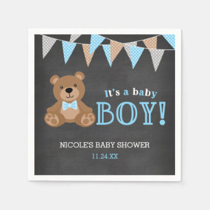 Chalkboard Teddy Bear Boy Baby Shower Napkin