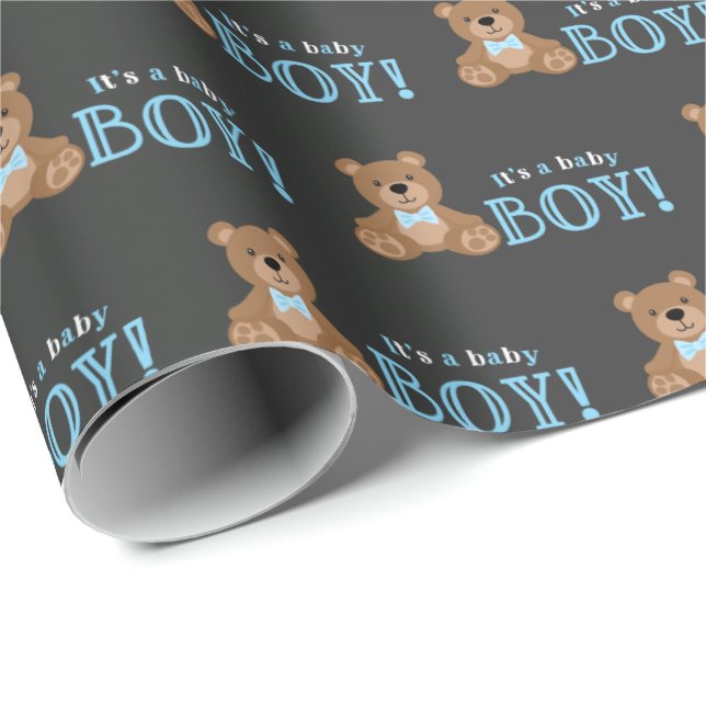 Chalkboard Teddy Bear Boy Baby Shower Wrapping Paper (Roll Corner)