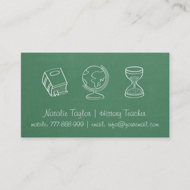 Chalkboard Texture History Teacher Business Cards (Front)