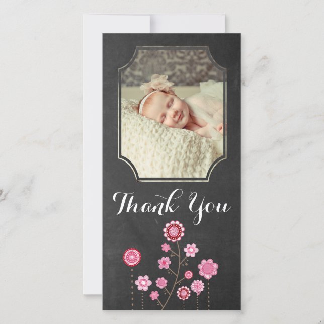 Chalkboard Thank You Baby Girl Photo Card Template (Front)