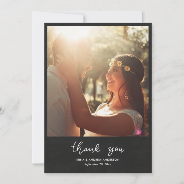Chalkboard Thank You Script Wedding Couple Photo (Front)