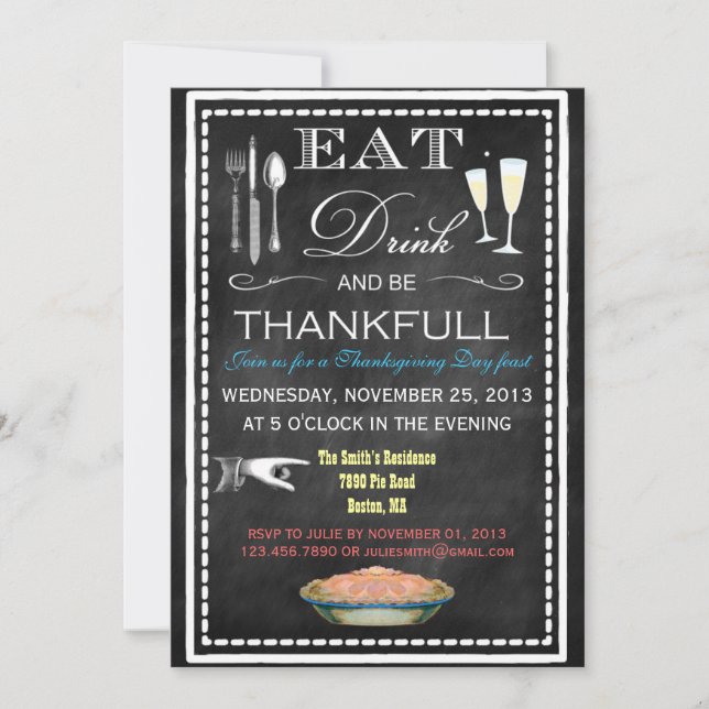 Chalkboard Thanksgiving Dinner Party Invitation (Front)