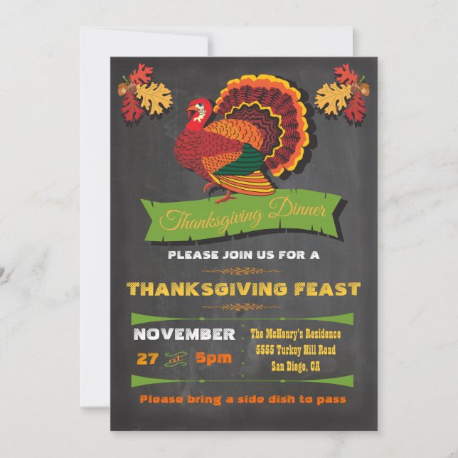 Chalkboard Thanksgiving dinner party invitations (Front)