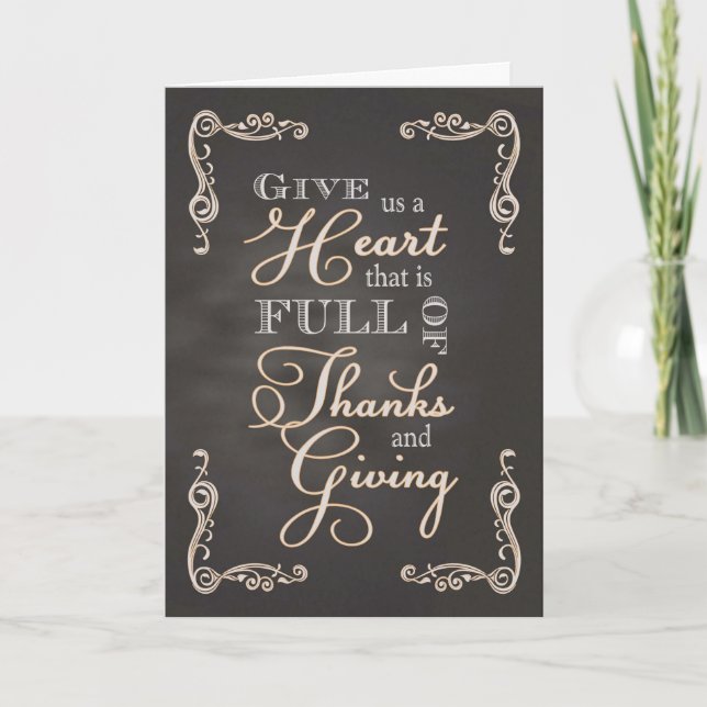 Chalkboard Thanksgiving - Heart of Thanks & Giving Thank You Card (Front)
