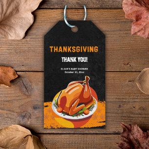 Chalkboard Thanksgiving Roasted Turkey Baby Shower Gift Tags