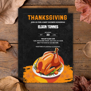 Chalkboard Thanksgiving Roasted Turkey Baby Shower Invitation