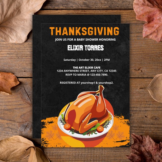 Chalkboard Thanksgiving Roasted Turkey Baby Shower Invitation (Creator Uploaded)