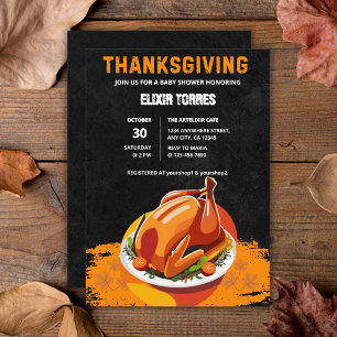 Chalkboard Thanksgiving Roasted Turkey Baby Shower Invitation