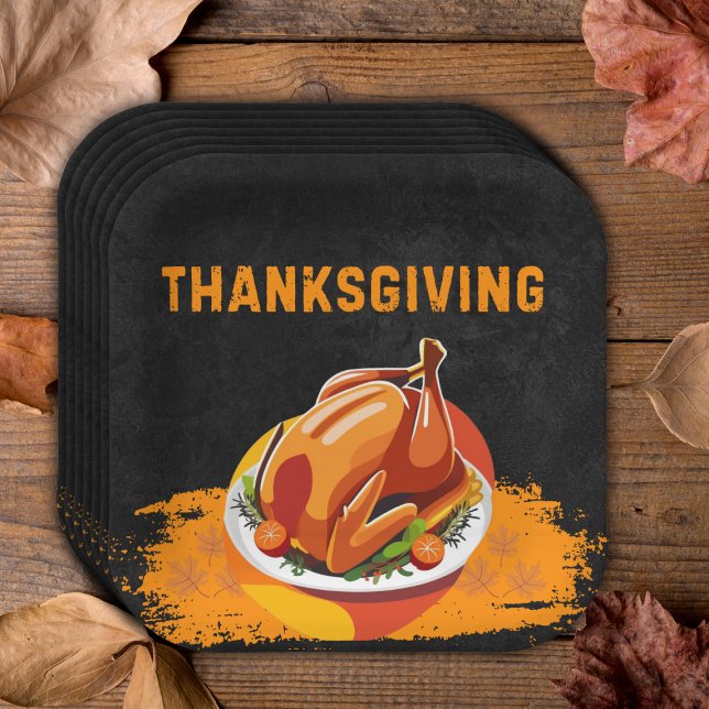 Chalkboard Thanksgiving Roasted Turkey Baby Shower Paper Plate (Creator Uploaded)