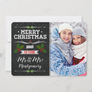 Chalkboard Theme Future Mr and Mrs Christmas Holid Holiday Card