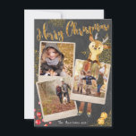 Chalkboard Three Photo Collage Christmas Holiday<br><div class="desc">Beautiful trendy chalkboard style triple instant-photo frames festive greeting cards with fun adornments and personalised text and photos. Add three of your own precious photos, all your names on back and the family name on front with the current year and you're good to go! A cute chalkboard background with scattered...</div>