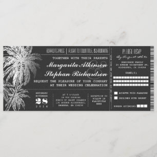 Chalkboard ticket destination wedding invitations