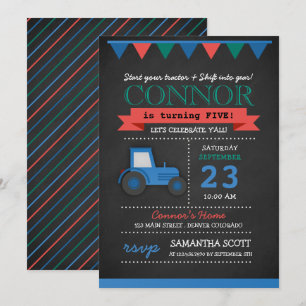 Chalkboard Tractor/Farm Birthday Party Invitation