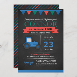 Chalkboard Tractor/Farm Birthday Party Invitation