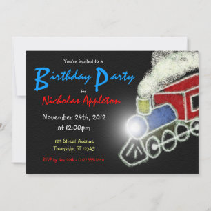 Chalkboard Train Boys Birthday Party Invitations