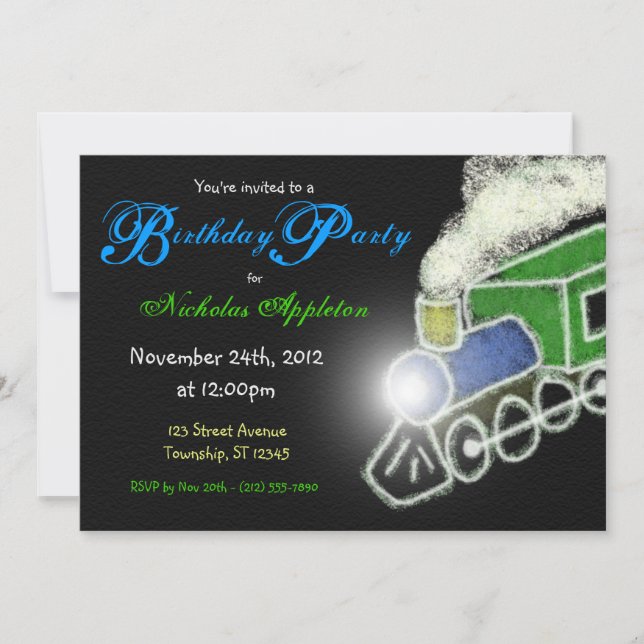 Chalkboard Train Boys Birthday Party Invitations (Front)