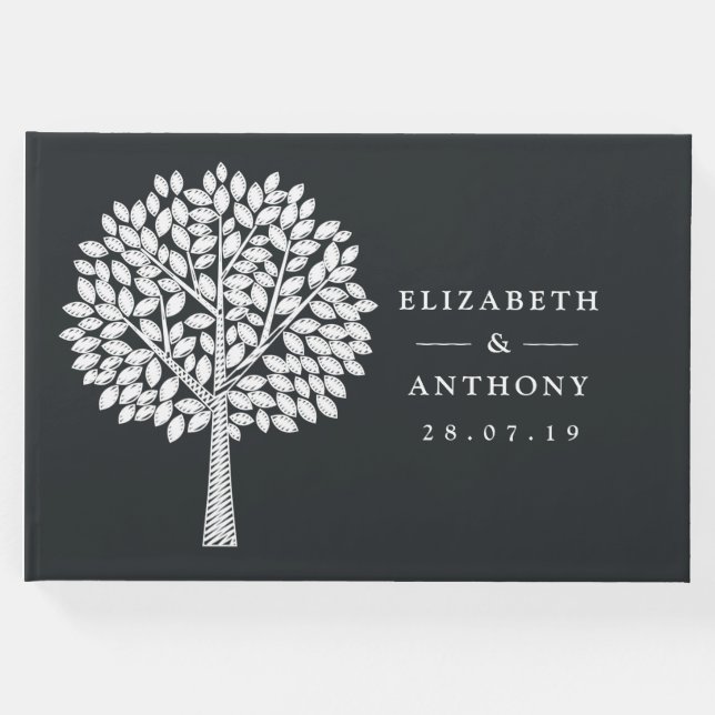 Chalkboard Tree Illustration Wedding Guest Book (Front)