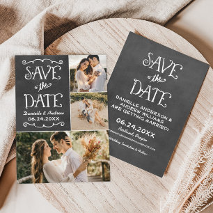 Chalkboard Triple Photo Collage Wedding Save The Date