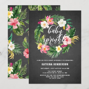 Chalkboard Tropical Flowers Wreath Baby Sprinkle Invitation