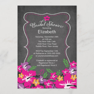 Chalkboard Tropical Hibiscus Flowers Bridal Shower Invitation