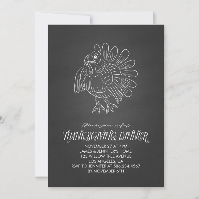 Chalkboard Turkey Thanksgiving Party Invitation (Front)