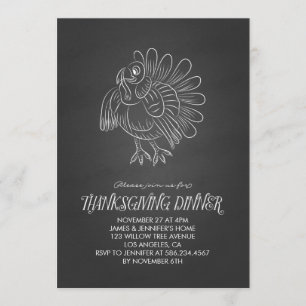 Chalkboard Turkey Thanksgiving Party Invitation