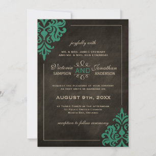 Chalkboard Turquoise Damask Wedding Invitations