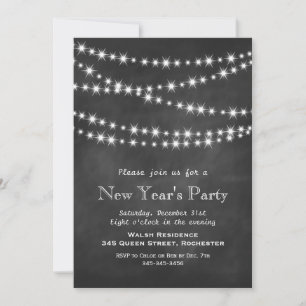 Chalkboard Twinkle Lights New Year's Invitation
