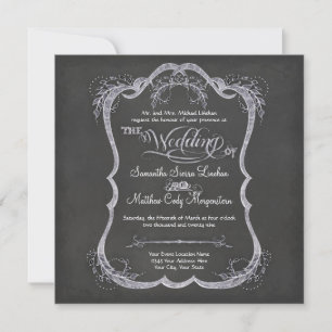 Chalkboard Typographic Leaf Swirl Rustic Wedding Invitation