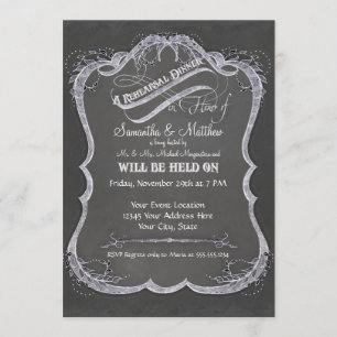 Chalkboard Typographic Leaf Swirl Rustic Wedding Invitation