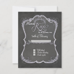 Chalkboard Typographic Leaf Swirl Rustic Wedding RSVP Card