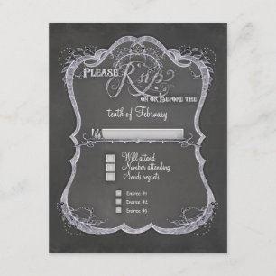 Chalkboard Typographic Leaf Swirl Rustic Wedding RSVP Card