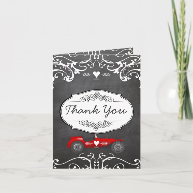 Chalkboard Typography Classic Car Thank You Card (Front)