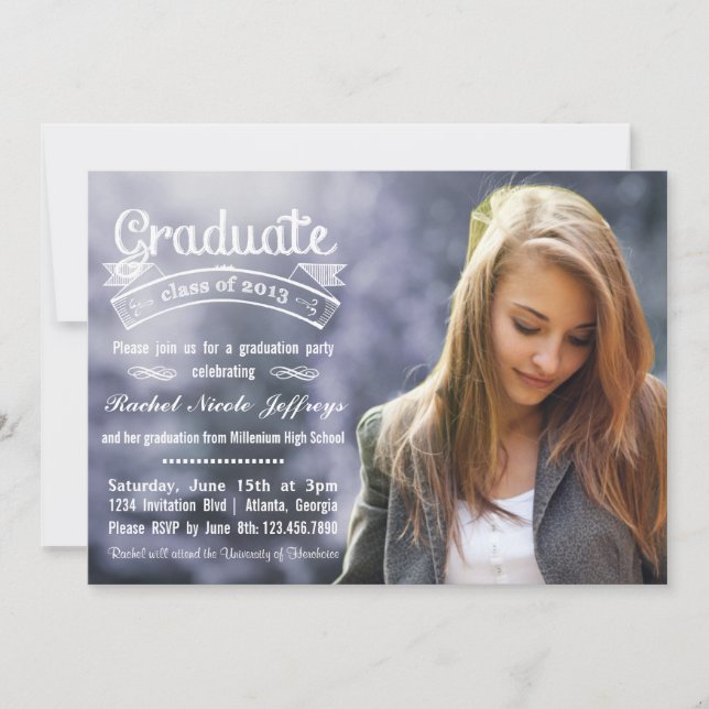 Chalkboard Typography Full Photo 2013 Graduation Invitation (Front)