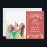 Chalkboard Typography Merry Christmas photo card<br><div class="desc">Christmas Photo Card. Red and White Modern Abstract Christmas Tree Pattern on Back.</div>