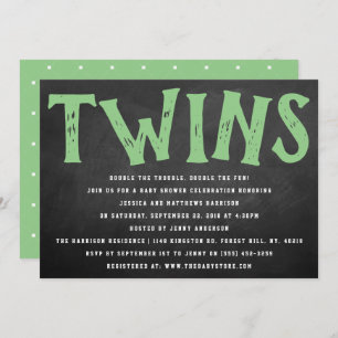Chalkboard Typography Neutral Twins Baby Shower Invitation