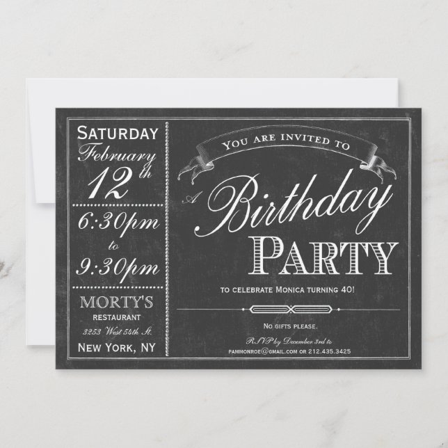 Chalkboard Typography Party Invitation (Front)